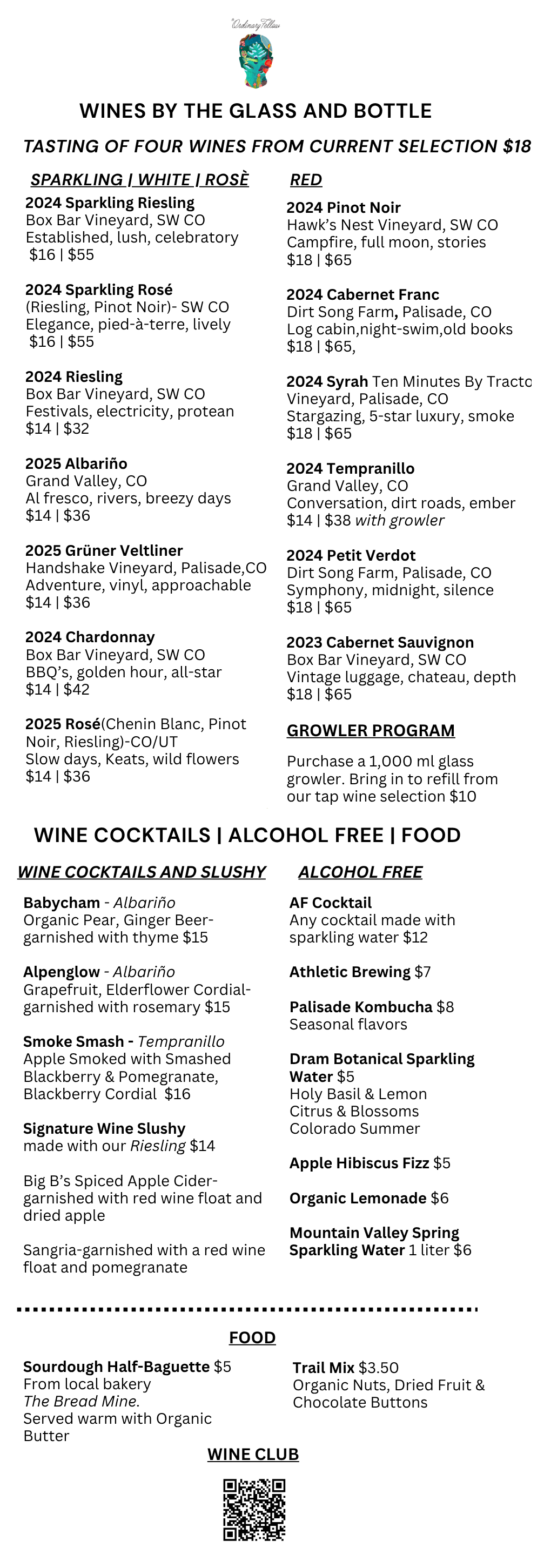 Current tasting room mobile menu
