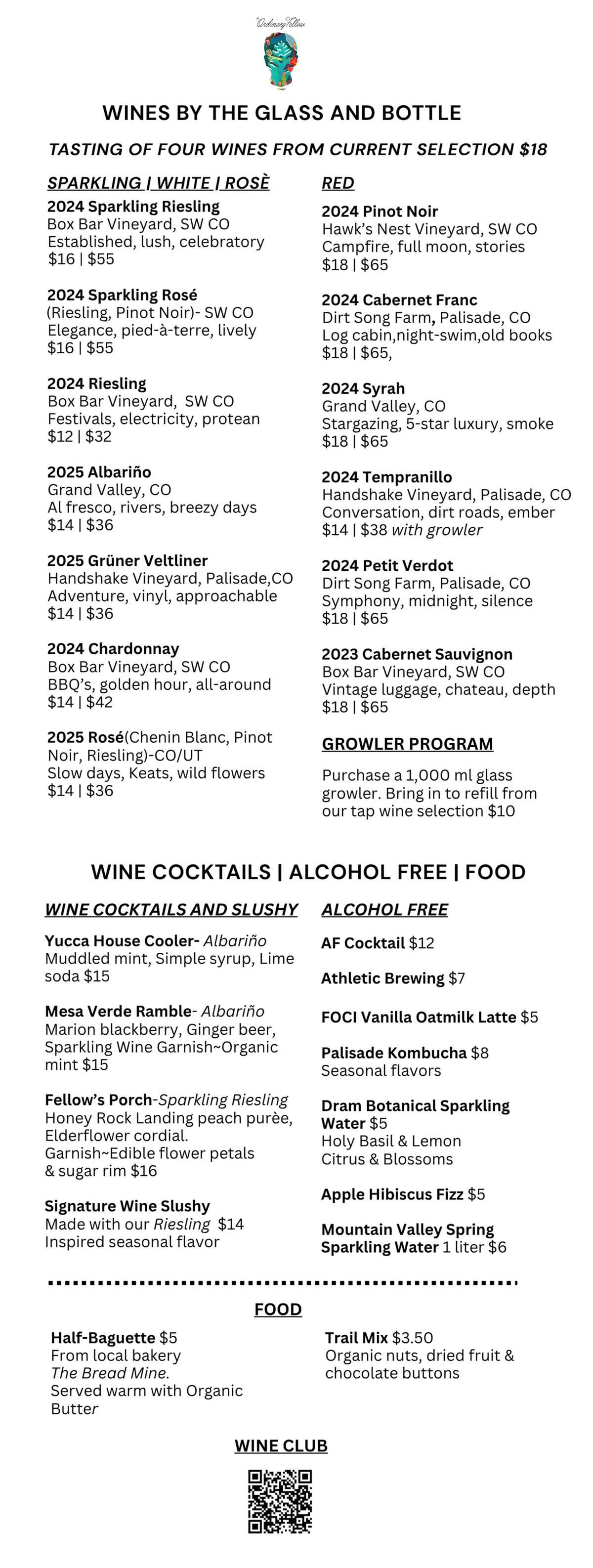 Current tasting room mobile menu